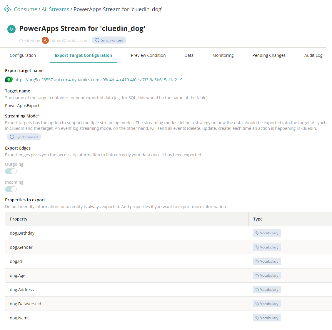 CluedIn Stream Export Target Configuration