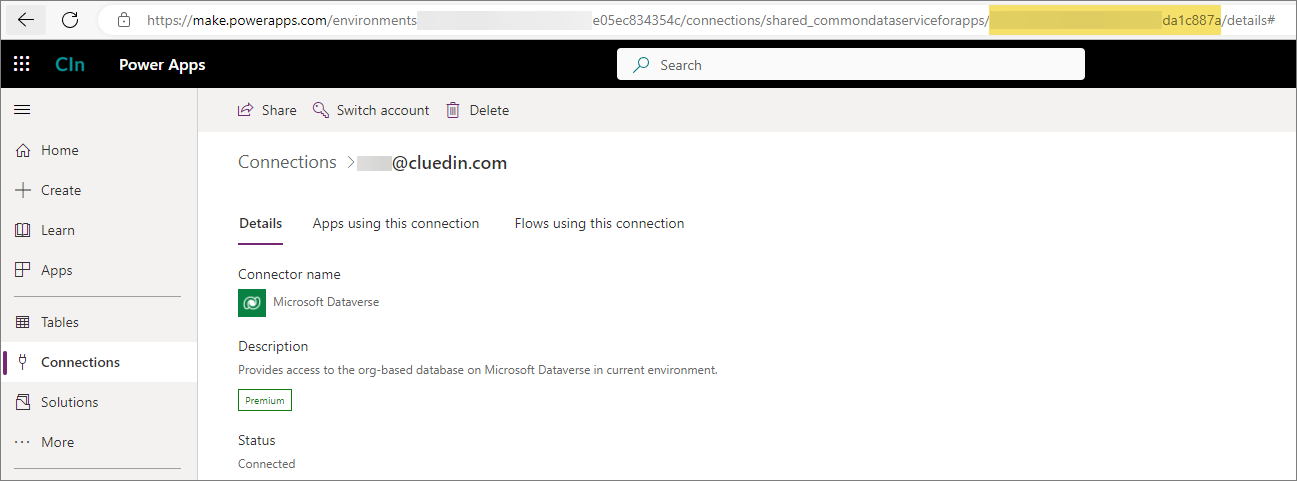 Create Dataverse Connection Id