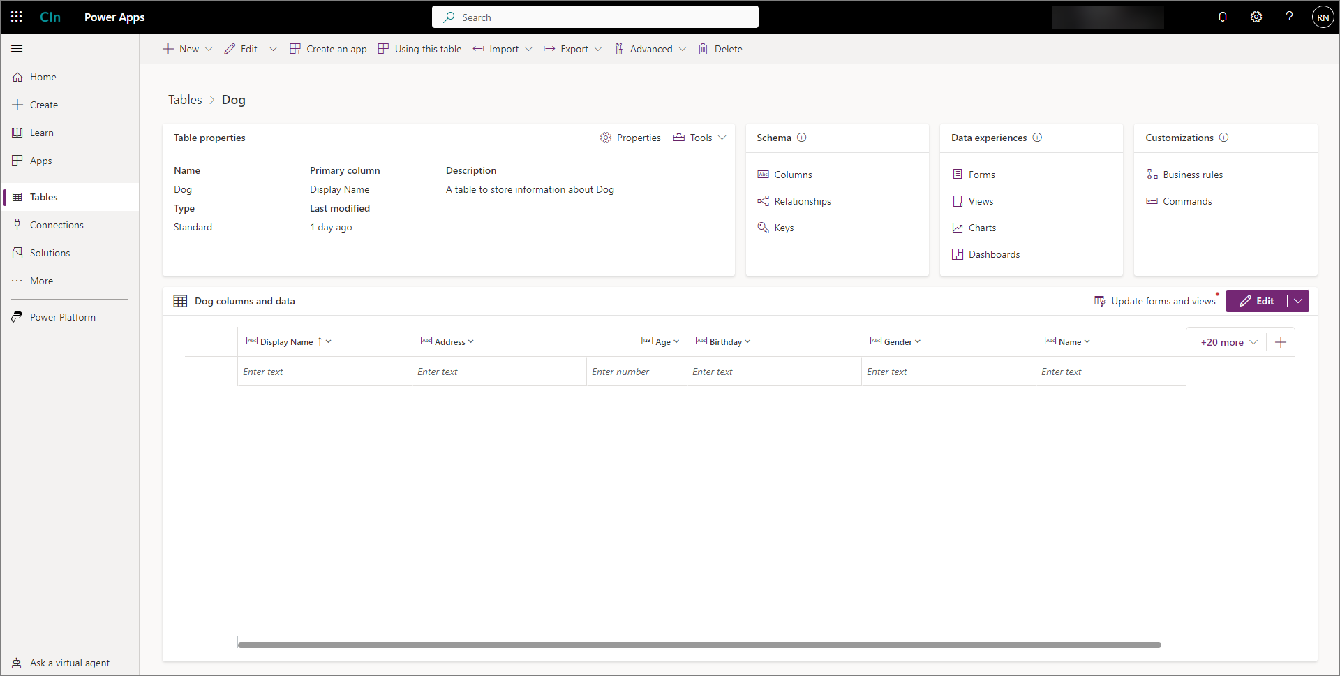 Sync Entity Types to Dataverse Tables
